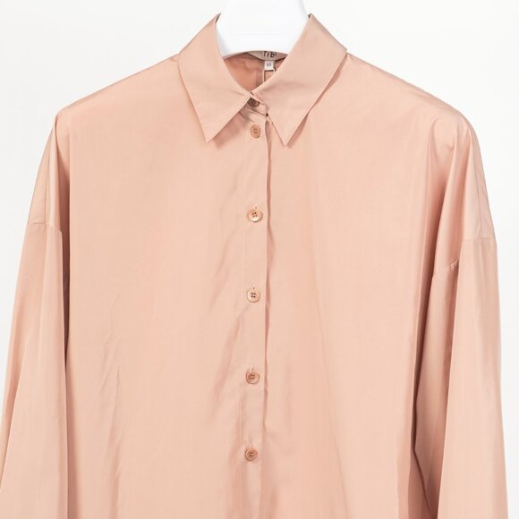 Tibi Toffee Italian Sporty Nylon Cocoon-Back Buttoned Shirt - Picture 4 of 10